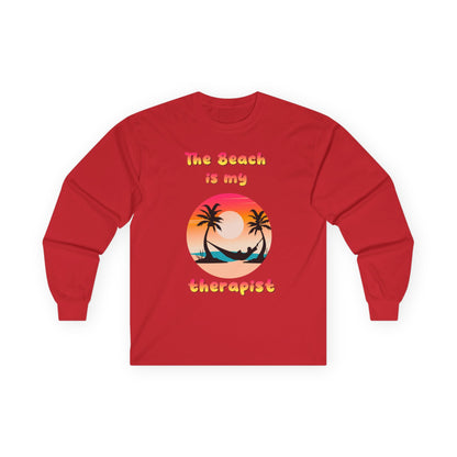 T-Shirt Beach Therapy Long Sleeve Tee Unisex Cotton Shirt for Beach Lovers Gifts for Vacation Summer Ocean Enthusiasts Relaxation