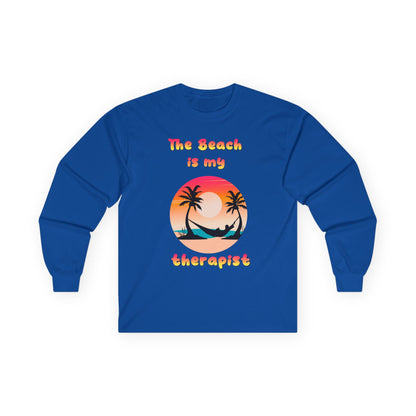 T-Shirt Beach Therapy Long Sleeve Tee Unisex Cotton Shirt for Beach Lovers Gifts for Vacation Summer Ocean Enthusiasts Relaxation