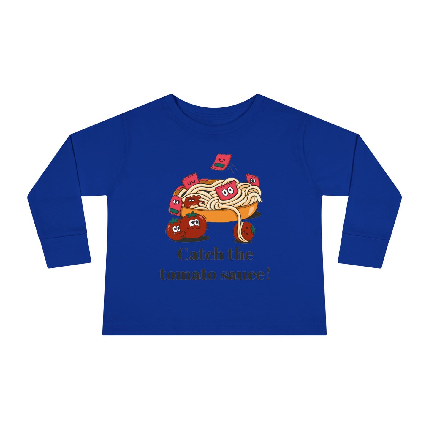 T-Shirt Cute Food-Themed Toddler Long Sleeve Tee Catch the Tomato Sauce Shirt Kids Foodie Apparel Fun Playdate Outfit Perfect for Birthdays