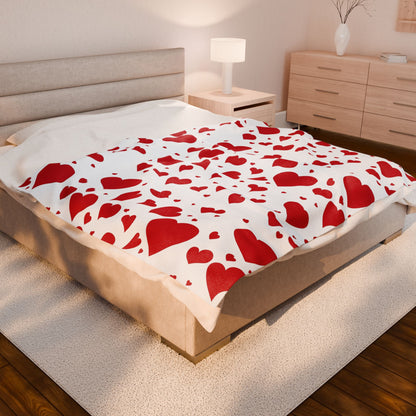 Velveteen Plush Blanket — Red Heart Pattern Cozy Throw for Valentine’s Day & Romantic Gifts