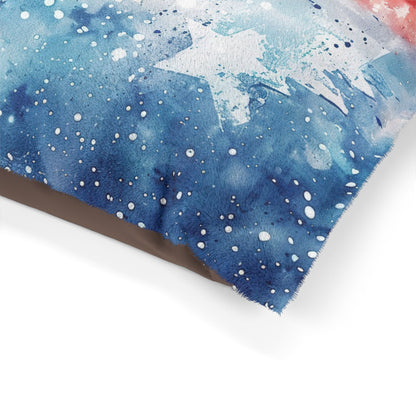 Stars & Stripes Watercolor Pet Bed — Patriotic Red White Blue Dog Cushion