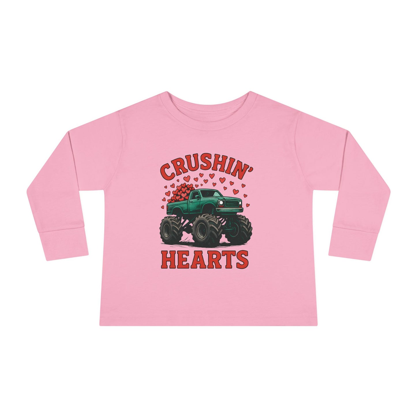Toddler Long Sleeve Tee — "Crushin' Hearts" Monster Truck Valentine Shirt