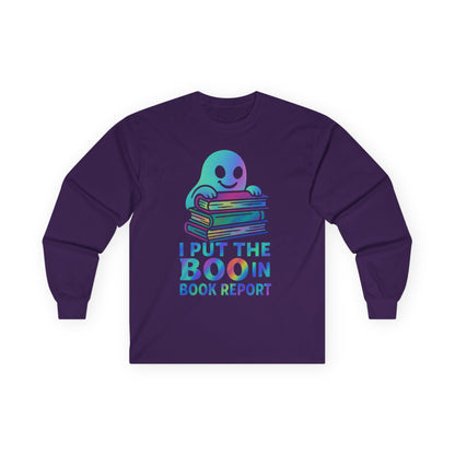 T-Shirt Whimsical Long Sleeve Tee for Book Lovers Halloween Shirt Cozy All-Seasons Top Fun Gift for Readers Book Report Humor Teacher Gift