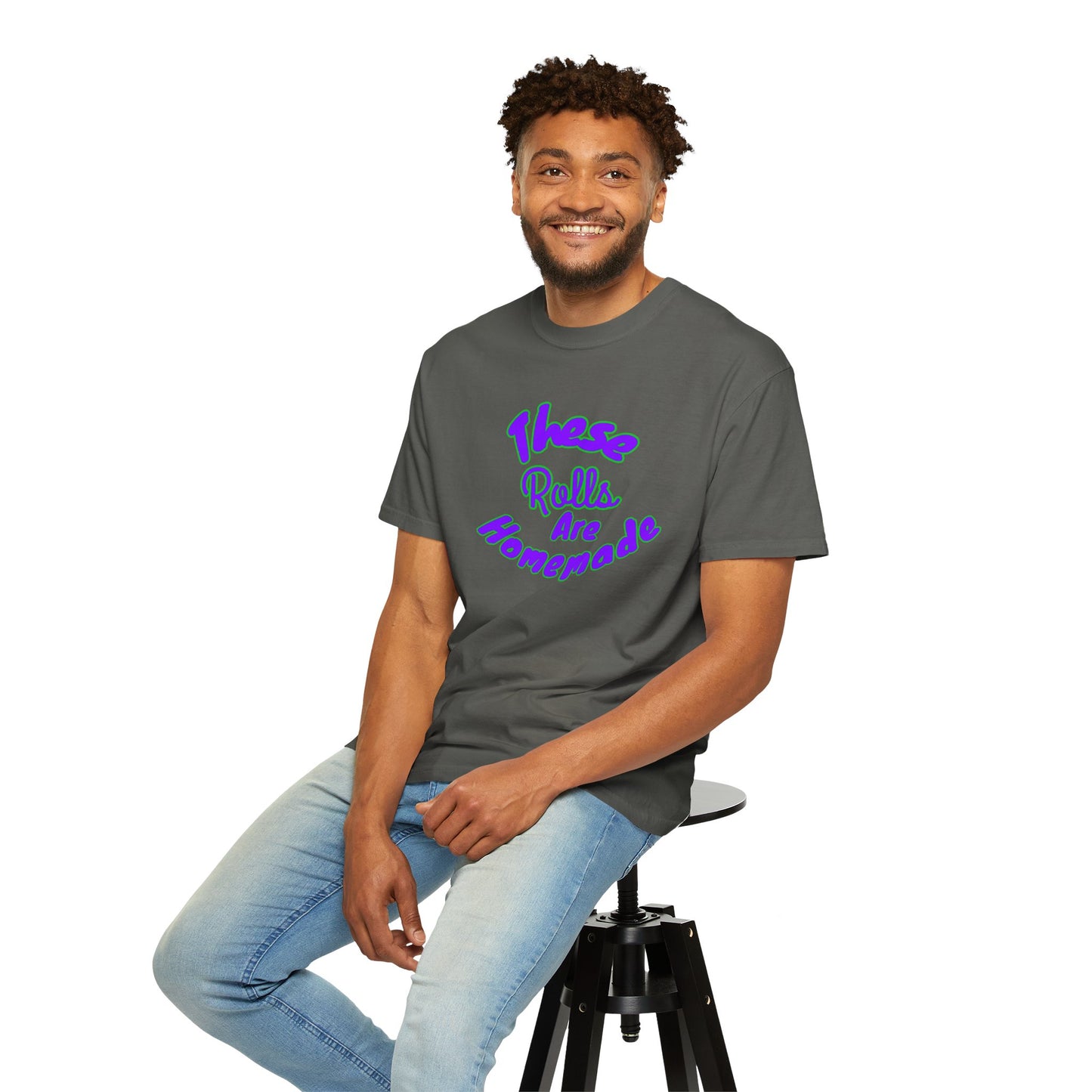 T-Shirt — "These Rolls Are Homemade" Retro Script Baking Tee