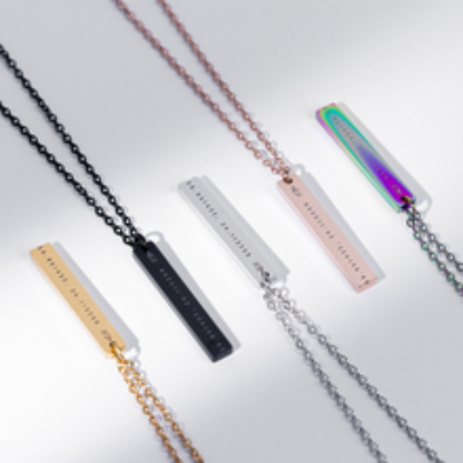 Engraved "FAITH" Vertical Bar Necklace — Personalized Stainless Steel Pendant