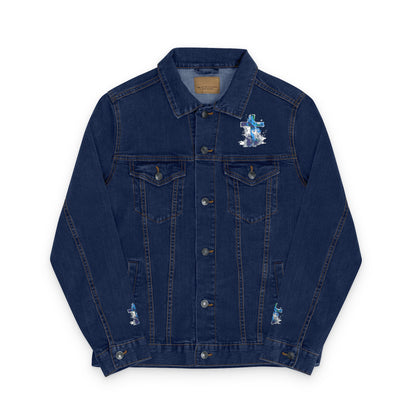 Denim Jacket Embroidered Unisex Denim Jacket Boho Style Jacket Denim Outerwear for Him Casual Jacket Unique Gift for Her