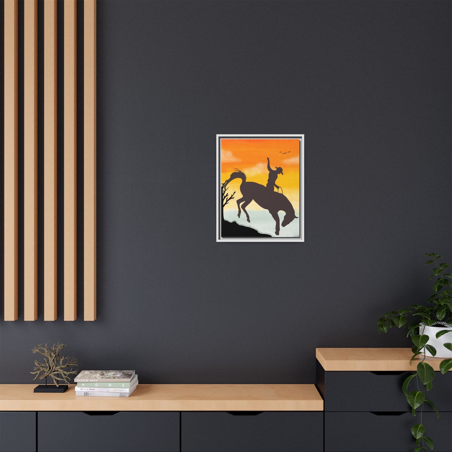 Framed Cowboy Sunset Canvas Art Equestrian Decor Farmhouse Wall Art Rustic Home Decoration Gift for Horse Lovers Rodeo Decor Housewarming Gift