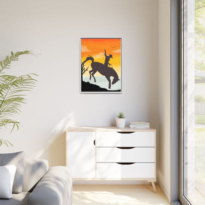 Framed Cowboy Sunset Canvas Art Equestrian Decor Farmhouse Wall Art Rustic Home Decoration Gift for Horse Lovers Rodeo Decor Housewarming Gift