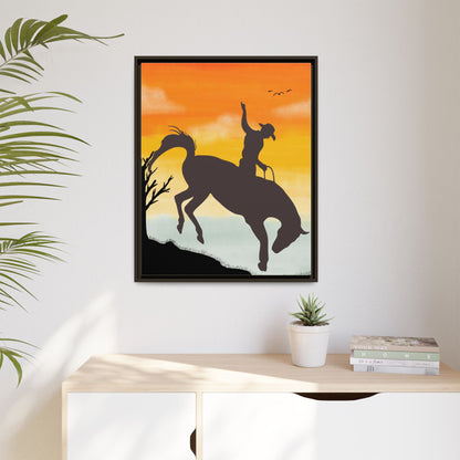 Framed Cowboy Sunset Canvas Art Equestrian Decor Farmhouse Wall Art Rustic Home Decoration Gift for Horse Lovers Rodeo Decor Housewarming Gift