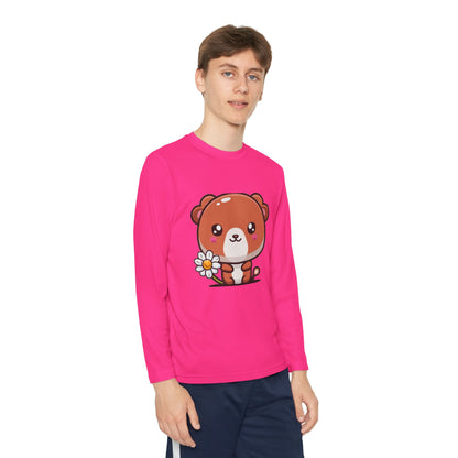 T-Shirt Cute Bear Youth Long Sleeve Competitor Tee Kids Bear Shirt Playful Tee for Boys and Girls Adorable Spring Apparel Gift