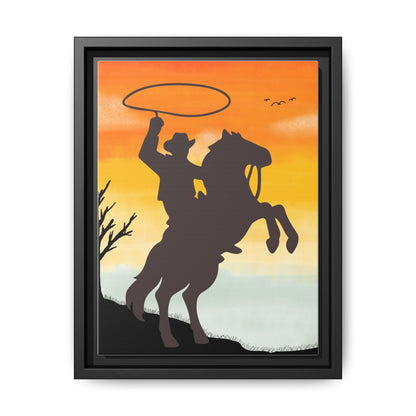 Framed Canvas Art Print Western Home Decor Rustic Wall Art Gift for Cowgirl or Cowboy Country Housewarming Rodeo Home Decor Cowboy Sunset