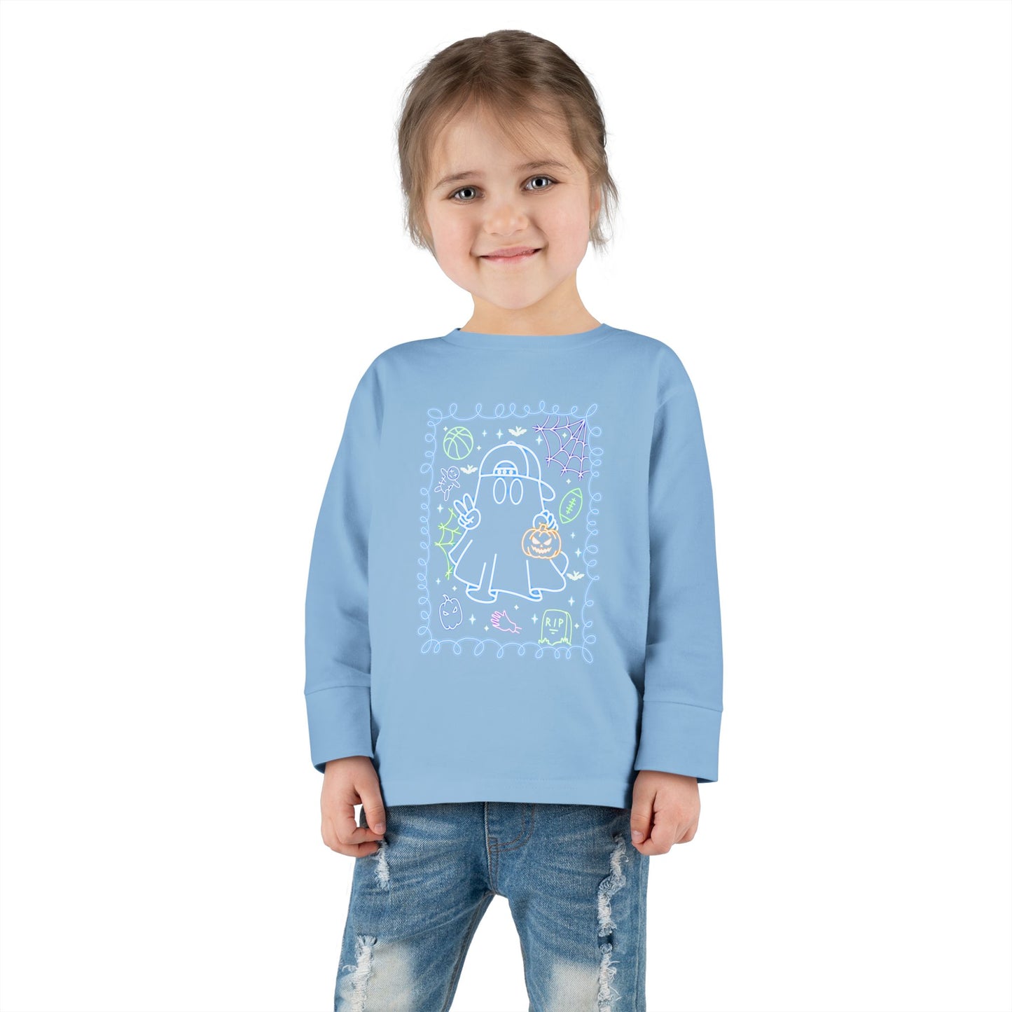 T-Shirt Cute Ghost Toddler Long Sleeve Tee Halloween Gift Kids' Halloween Shirt Autumn Outfit Playful Toddler Clothing