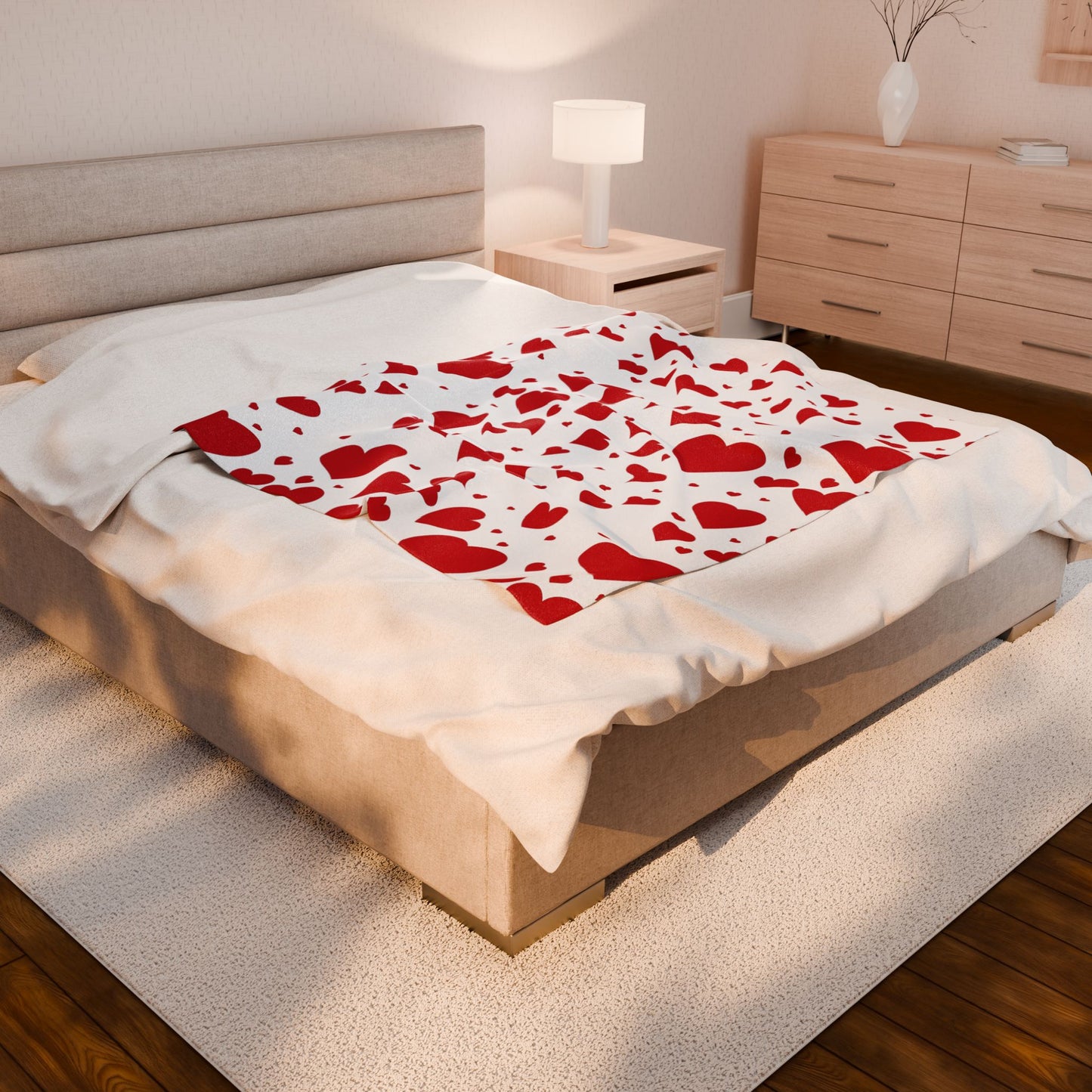 Velveteen Plush Blanket — Red Heart Pattern Cozy Throw for Valentine’s Day & Romantic Gifts