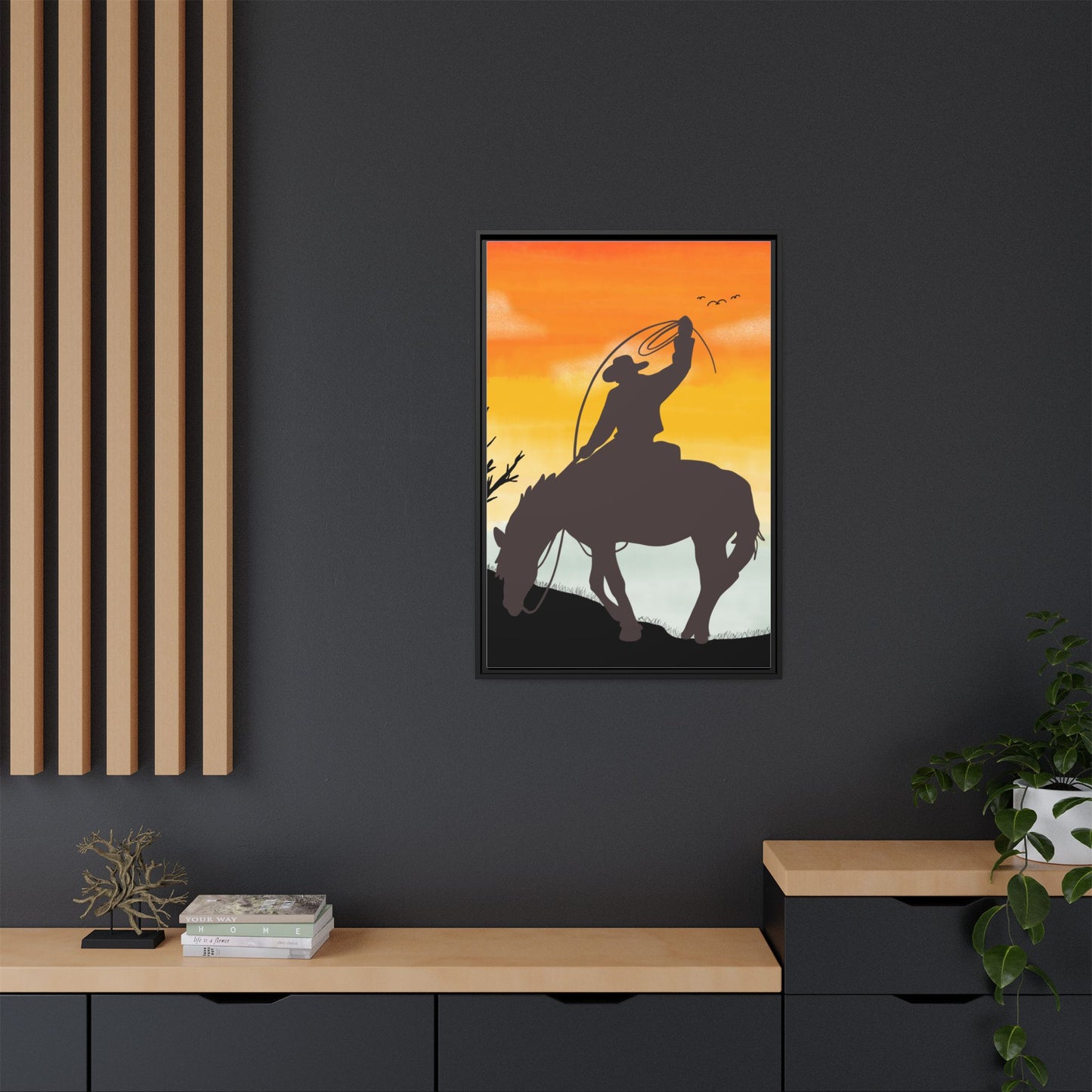 Framed Cowboy Rodeo Art Print Canvas Wall Decor Western Home Decor Rustic Cowboy Gift Equestrian Wall Art Country Themed Art Housewarming Gift