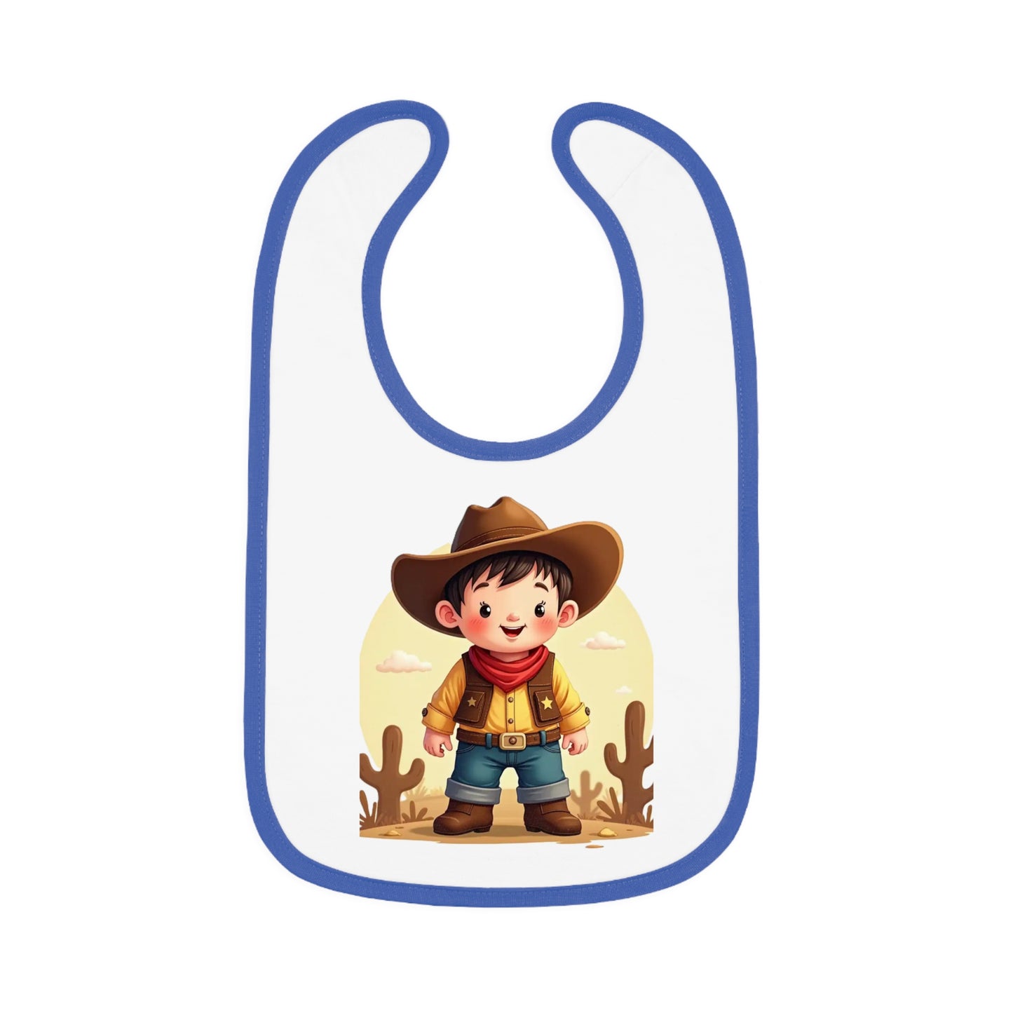 Cowboy Baby Bib with Contrast Trim, Cute Toddler Bib, Western-Themed Baby Gift, Infant Feeding Bib, Baby Shower Gift