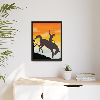 Framed Cowboy Sunset Canvas Art Equestrian Decor Farmhouse Wall Art Rustic Home Decoration Gift for Horse Lovers Rodeo Decor Housewarming Gift