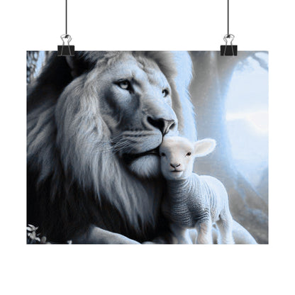 Lion and Lamb Matte Poster — Peaceful Nursery Wall Art