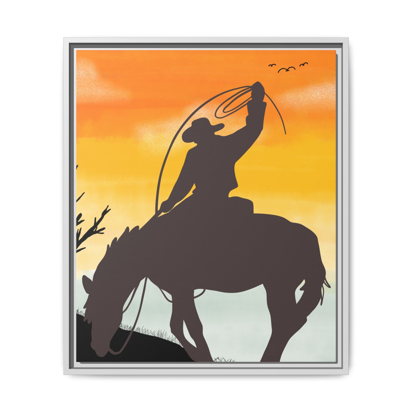 Framed Cowboy Rodeo Art Print Canvas Wall Decor Western Home Decor Rustic Cowboy Gift Equestrian Wall Art Country Themed Art Housewarming Gift