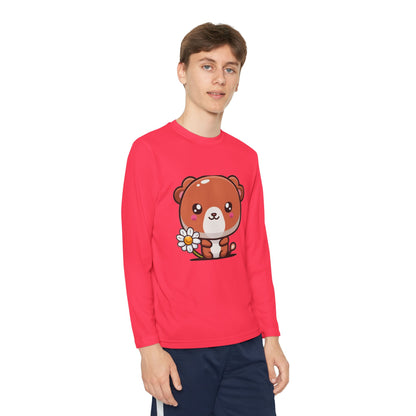T-Shirt Cute Bear Youth Long Sleeve Competitor Tee Kids Bear Shirt Playful Tee for Boys and Girls Adorable Spring Apparel Gift