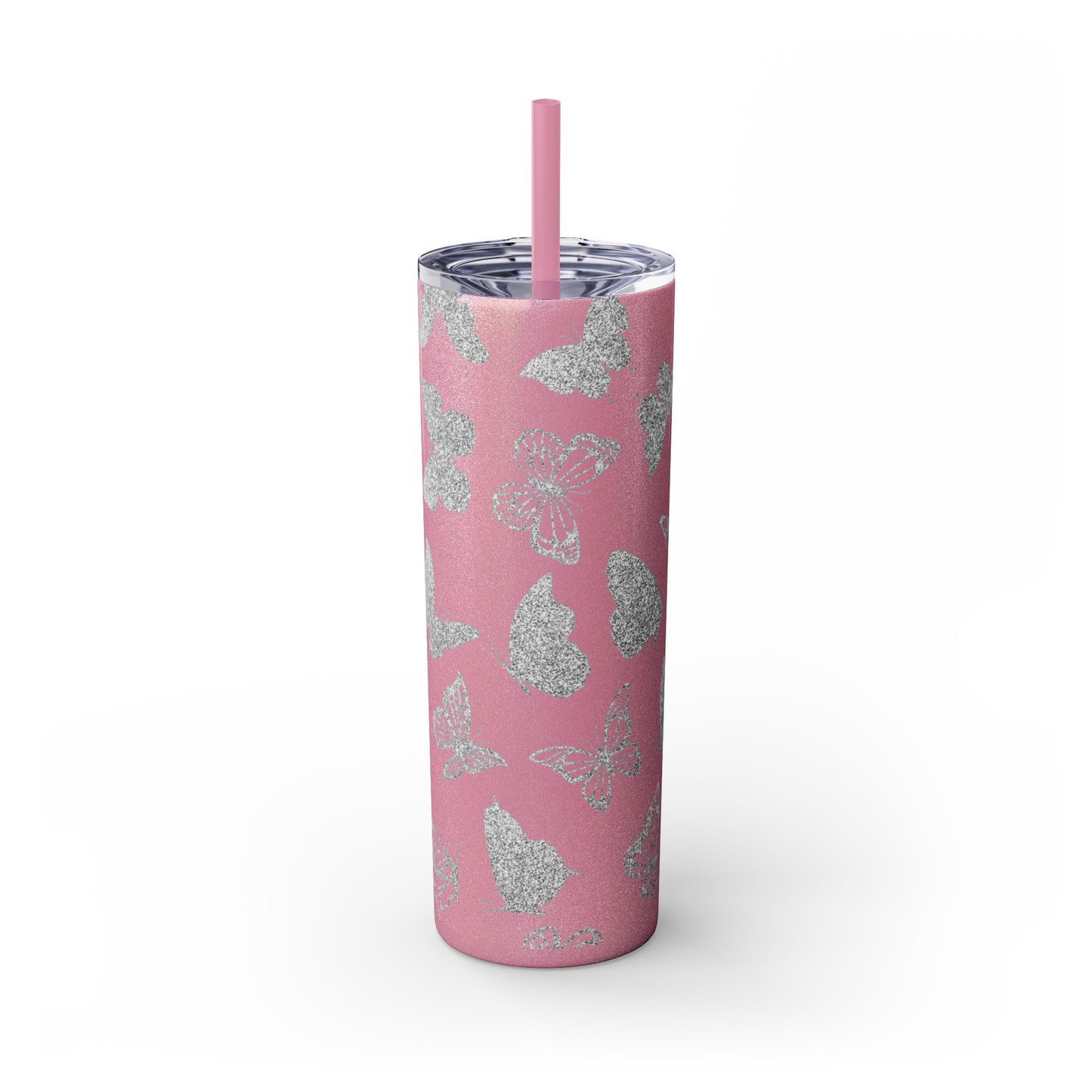 Tumbler Travel Butterfly Design Skinny Tumbler with Straw - 20oz, Stylish Drinkware for Nature Lovers Gift for Anyone