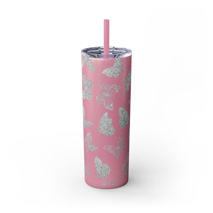 Tumbler Travel Butterfly Design Skinny Tumbler with Straw - 20oz, Stylish Drinkware for Nature Lovers Gift for Anyone