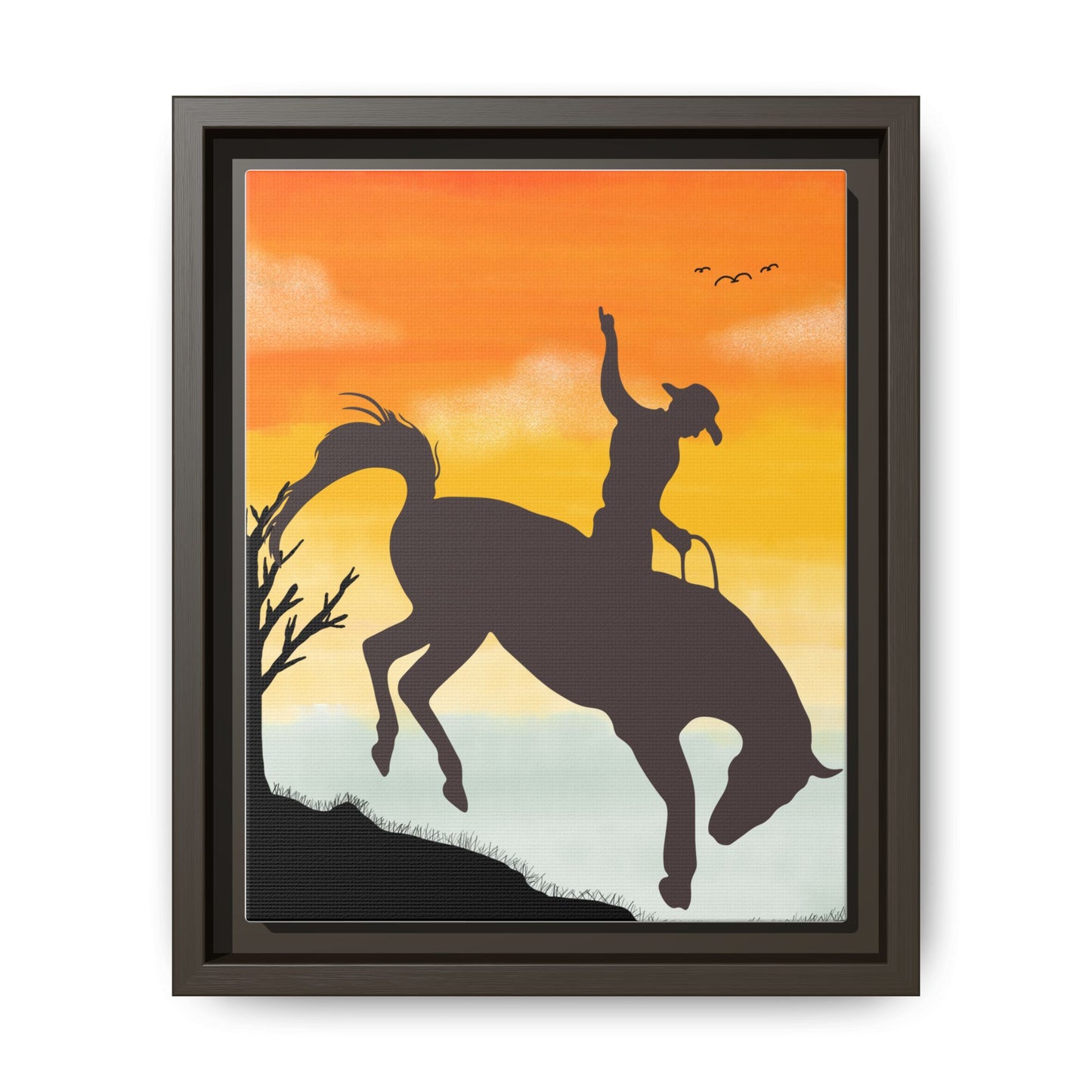 Framed Cowboy Sunset Canvas Art Equestrian Decor Farmhouse Wall Art Rustic Home Decoration Gift for Horse Lovers Rodeo Decor Housewarming Gift