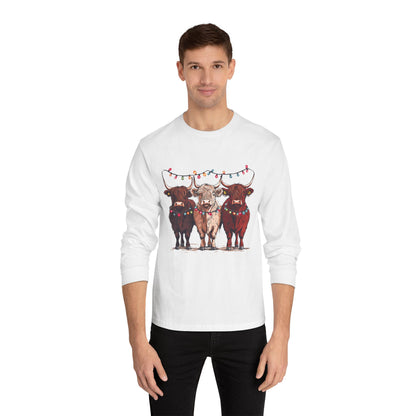 T-Shirt Unisex Classic Long Sleeve Cute Christmas Cows Gift For Anyone Holiday Attire Seasonal Fun