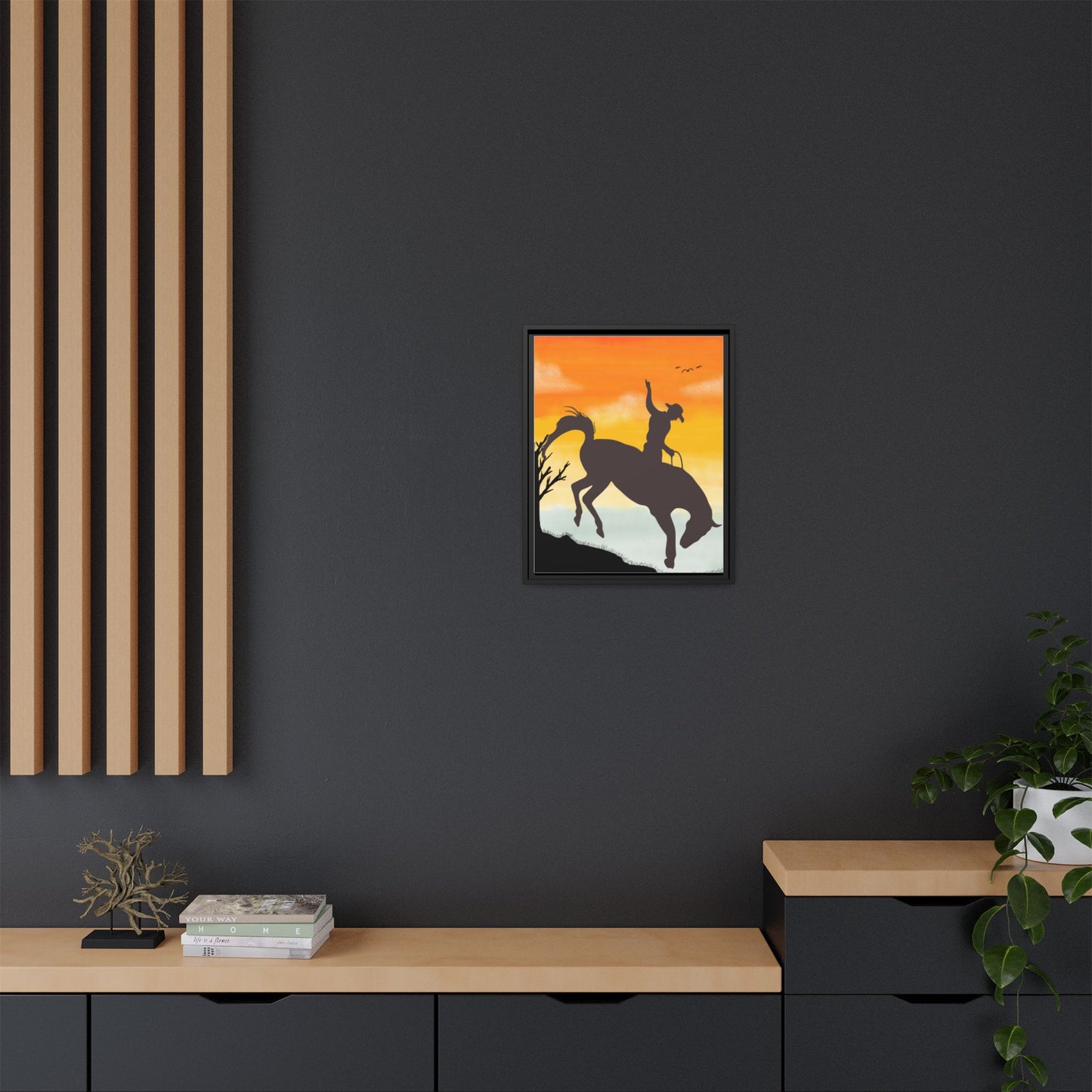 Framed Cowboy Sunset Canvas Art Equestrian Decor Farmhouse Wall Art Rustic Home Decoration Gift for Horse Lovers Rodeo Decor Housewarming Gift