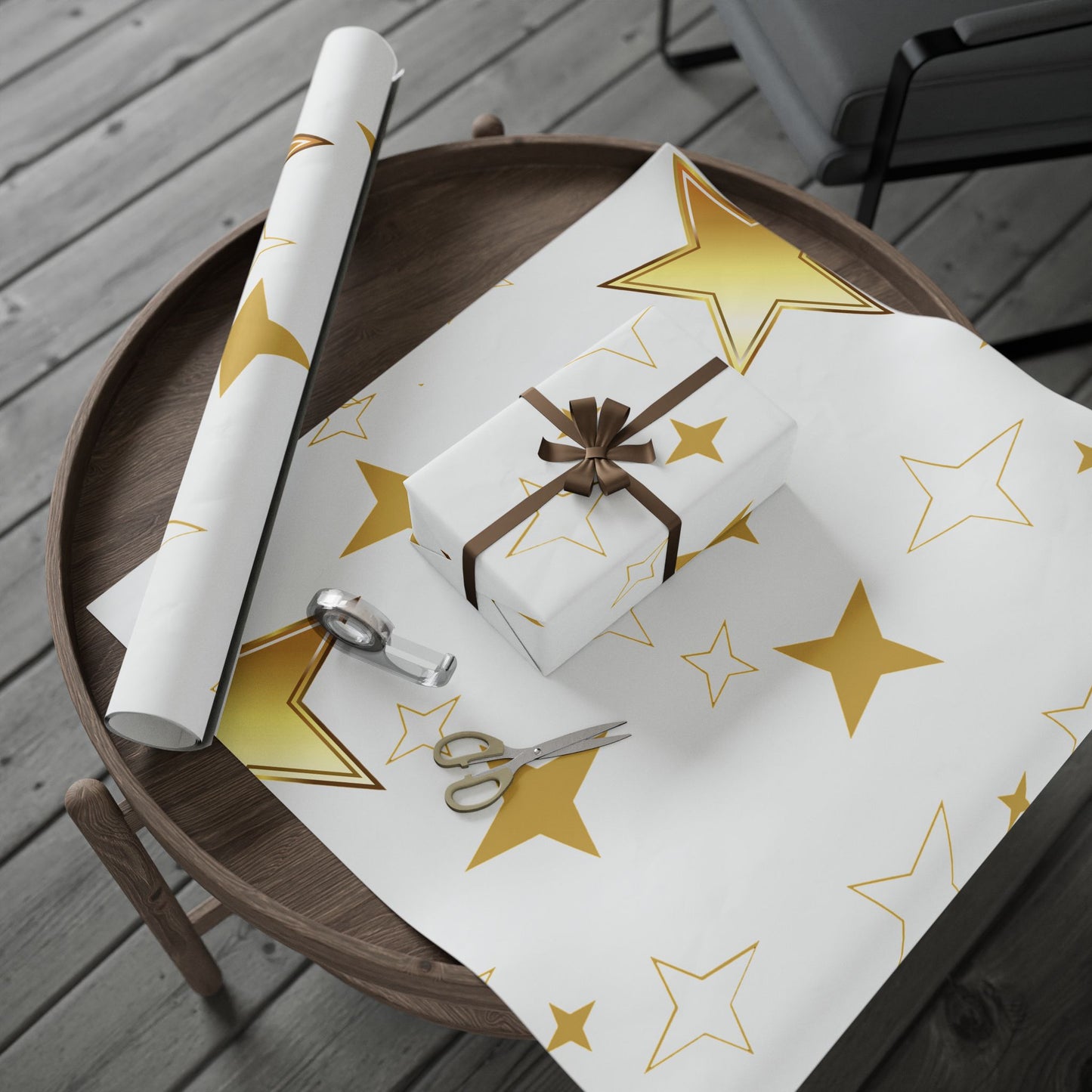Gold Star Wrapping Paper Roll - Festive Birthday & Celebration Gift Wrap