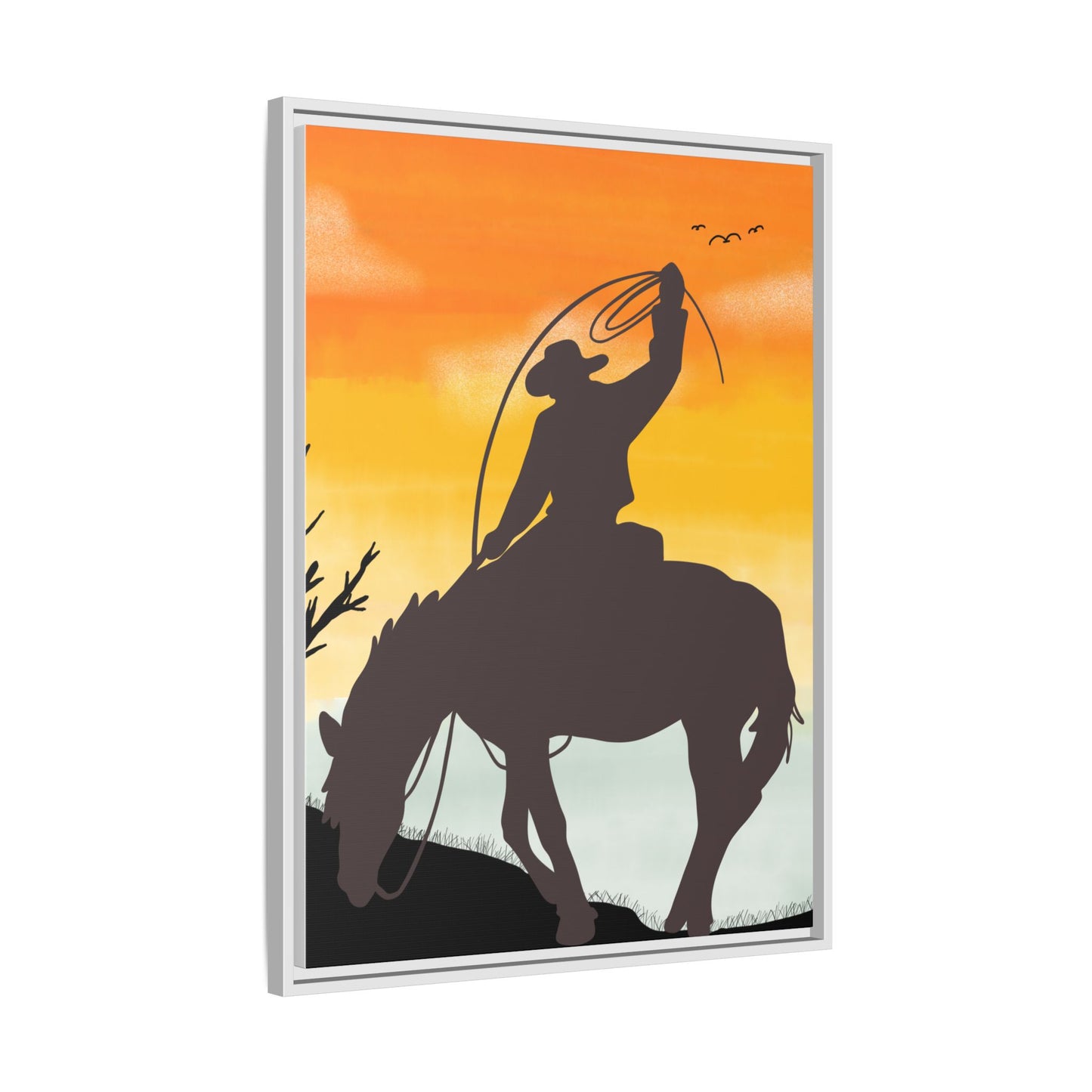 Framed Cowboy Rodeo Art Print Canvas Wall Decor Western Home Decor Rustic Cowboy Gift Equestrian Wall Art Country Themed Art Housewarming Gift