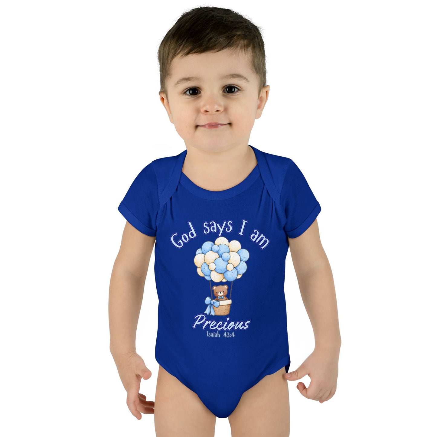 Baby Bodysuit - "God Says I Am Precious" Blue Balloon Teddy Infant Bodysuit