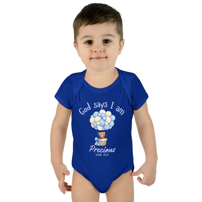 Baby Bodysuit - "God Says I Am Precious" Blue Balloon Teddy Infant Bodysuit