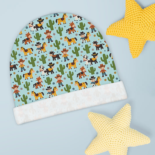 Whimsical Cowboy Baby Beanie, Cute Western Hat for Infants, Baby Shower Gift, Toddler Beanie, Nursery Decor