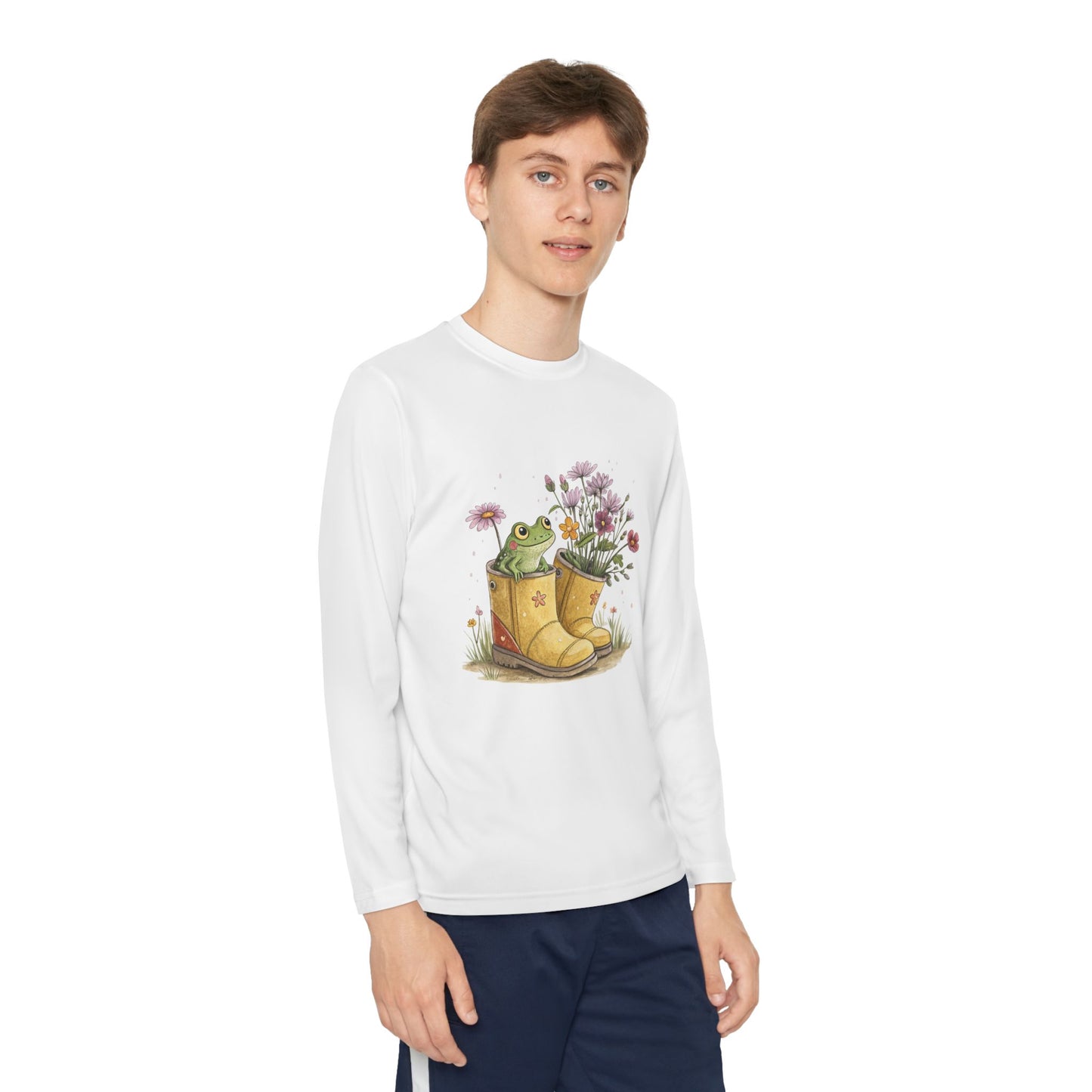 Youth Long Sleeve Tee — Froggy Garden Boots Illustration