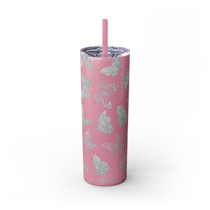 Tumbler Travel Butterfly Design Skinny Tumbler with Straw - 20oz, Stylish Drinkware for Nature Lovers Gift for Anyone