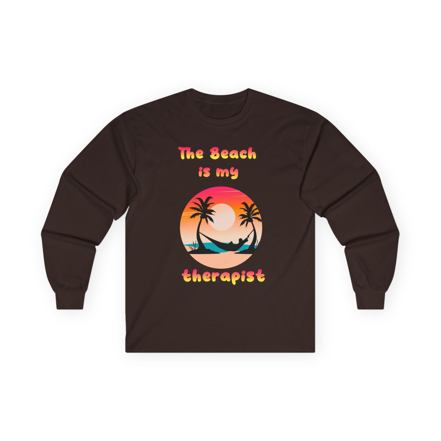 T-Shirt Beach Therapy Long Sleeve Tee Unisex Cotton Shirt for Beach Lovers Gifts for Vacation Summer Ocean Enthusiasts Relaxation