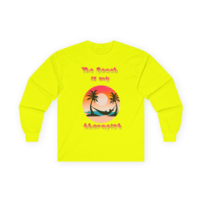 T-Shirt Beach Therapy Long Sleeve Tee Unisex Cotton Shirt for Beach Lovers Gifts for Vacation Summer Ocean Enthusiasts Relaxation