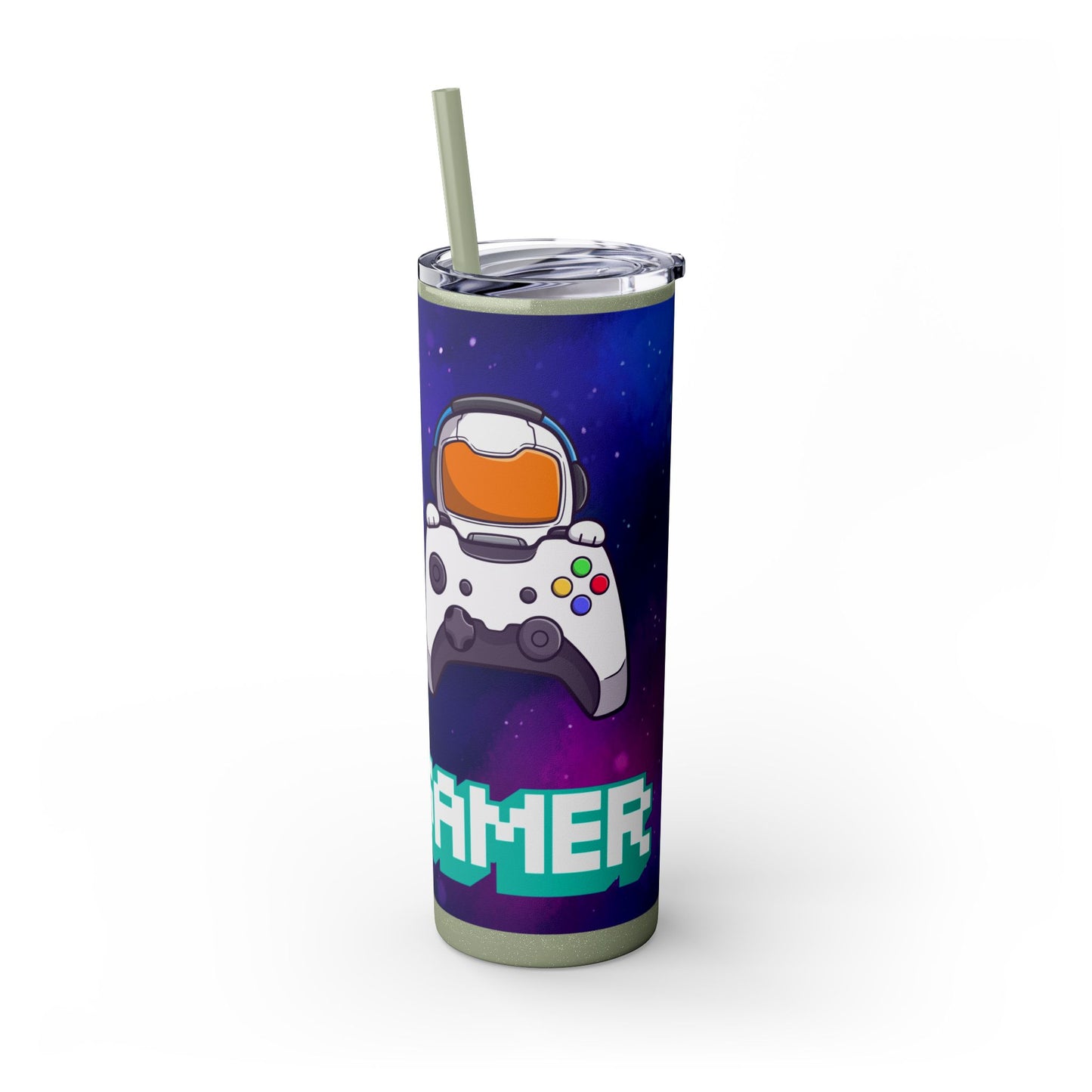 Tumbler Travel Cup Personalized Gamer Skinny Tumbler with Straw - 20oz - Cool Space Design