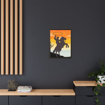 Framed Canvas Art Print Western Home Decor Rustic Wall Art Gift for Cowgirl or Cowboy Country Housewarming Rodeo Home Decor Cowboy Sunset