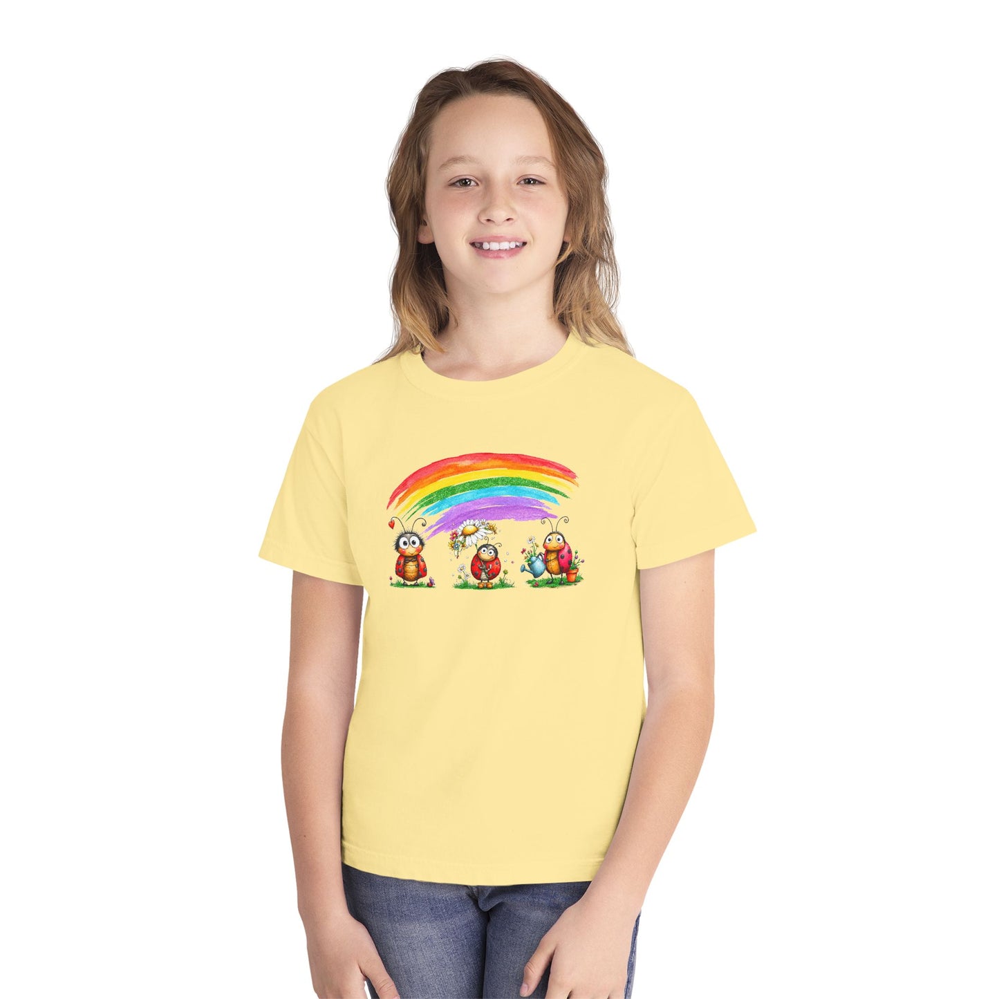 Kids Rainbow Ladybug Tee — Cute Playful Graphic Youth T-Shirt