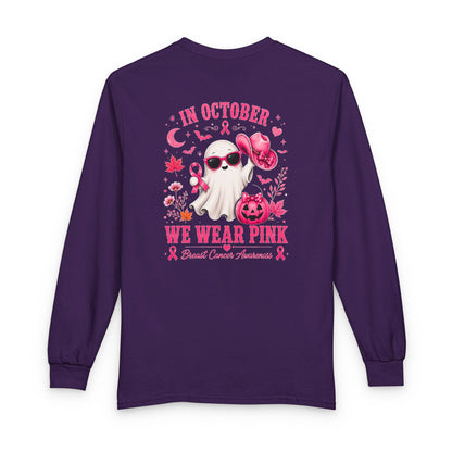 Breast Cancer Awareness Long Sleeve — "In October We Wear Pink" Ghost Tee