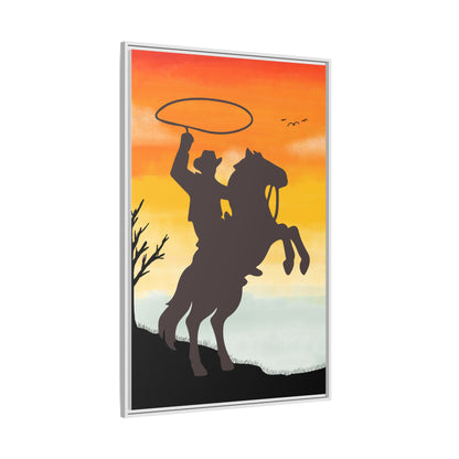 Framed Canvas Art Print Western Home Decor Rustic Wall Art Gift for Cowgirl or Cowboy Country Housewarming Rodeo Home Decor Cowboy Sunset