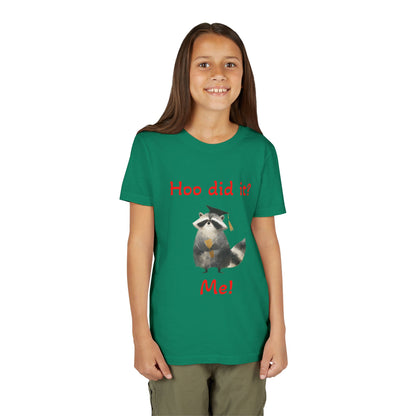 Youth Tee – Cute Raccoon “Hoo did it? Me!” Kids Shirt