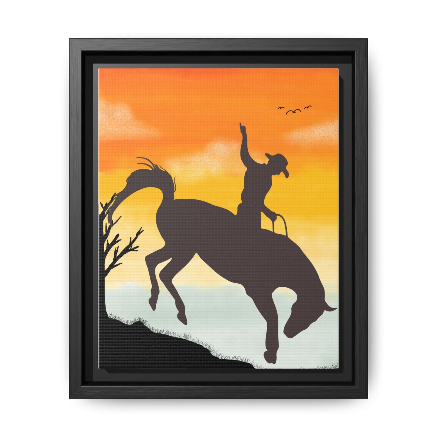 Framed Cowboy Sunset Canvas Art Equestrian Decor Farmhouse Wall Art Rustic Home Decoration Gift for Horse Lovers Rodeo Decor Housewarming Gift