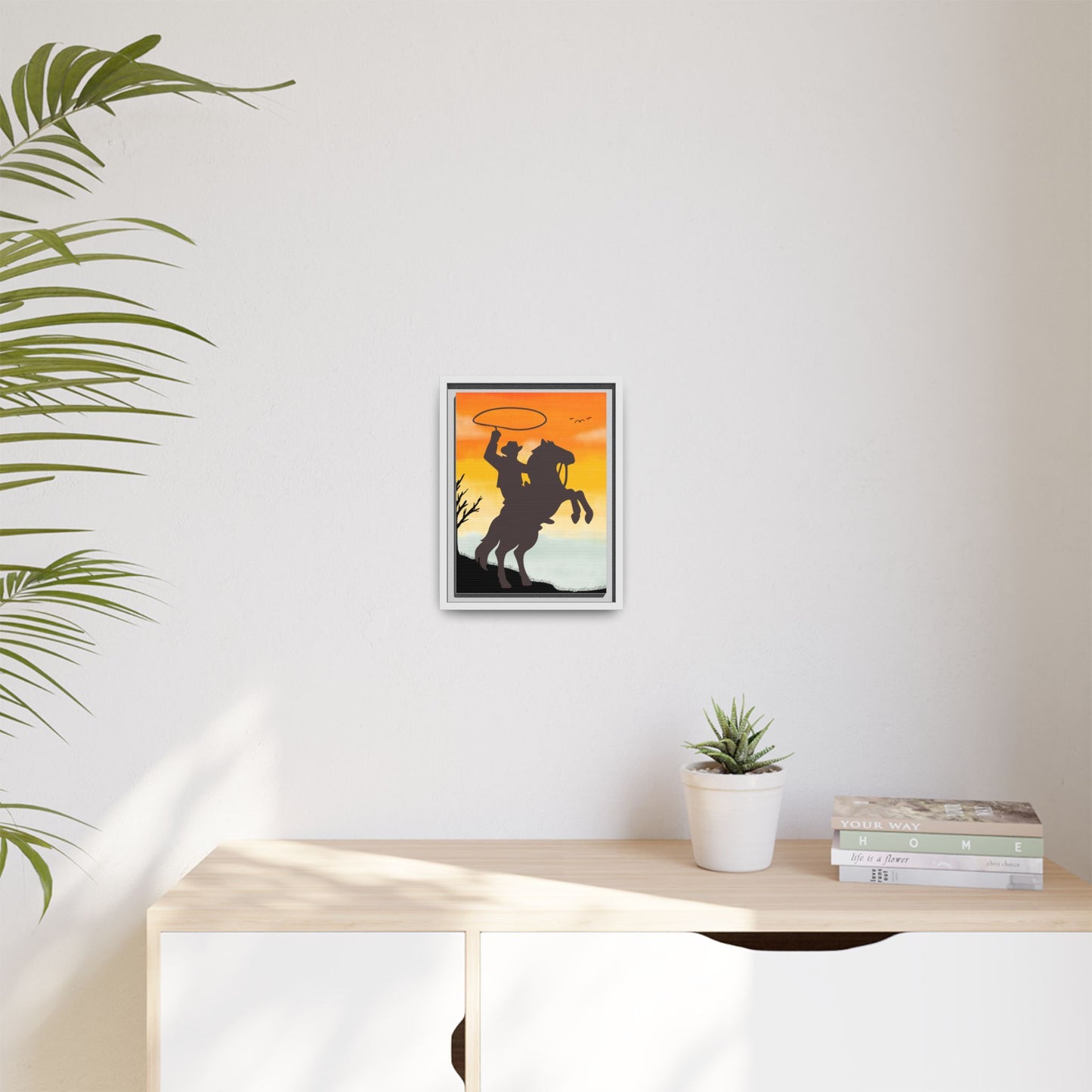 Framed Canvas Art Print Western Home Decor Rustic Wall Art Gift for Cowgirl or Cowboy Country Housewarming Rodeo Home Decor Cowboy Sunset