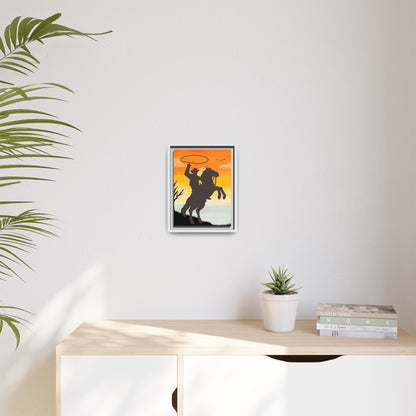 Framed Canvas Art Print Western Home Decor Rustic Wall Art Gift for Cowgirl or Cowboy Country Housewarming Rodeo Home Decor Cowboy Sunset