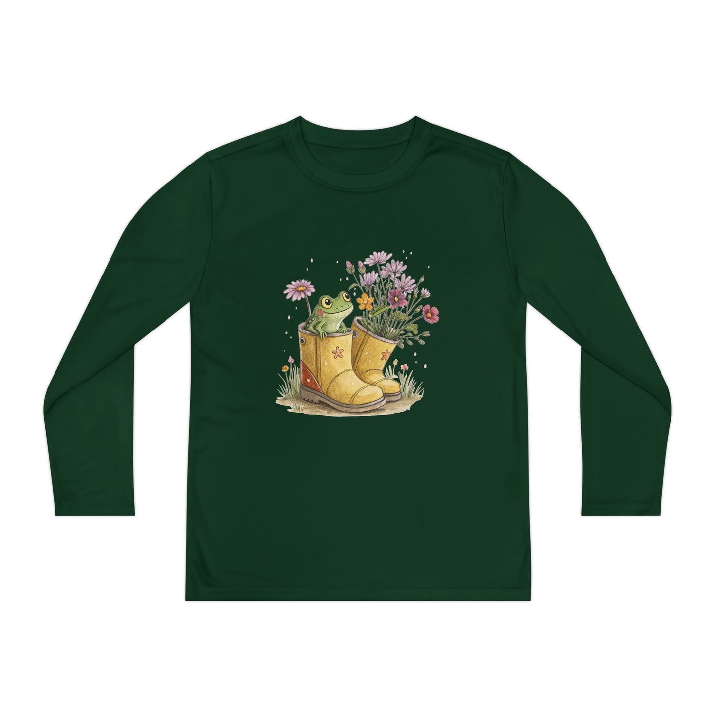 Youth Long Sleeve Tee — Froggy Garden Boots Illustration