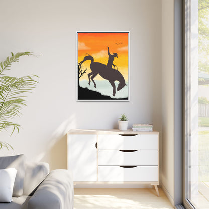 Framed Cowboy Sunset Canvas Art Equestrian Decor Farmhouse Wall Art Rustic Home Decoration Gift for Horse Lovers Rodeo Decor Housewarming Gift