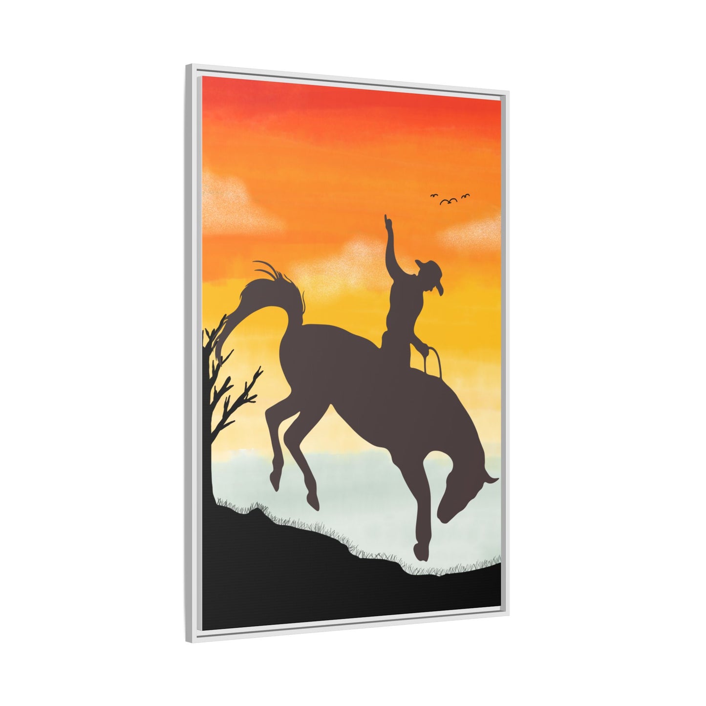 Framed Cowboy Sunset Canvas Art Equestrian Decor Farmhouse Wall Art Rustic Home Decoration Gift for Horse Lovers Rodeo Decor Housewarming Gift