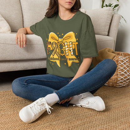 Fight Childhood Cancer T-Shirt — Gold Awareness Ribbon Bow Design